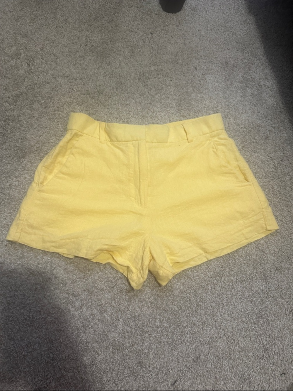 Abercrombie & Fitch Sunburst Yellow High-Waist Linen Shorts